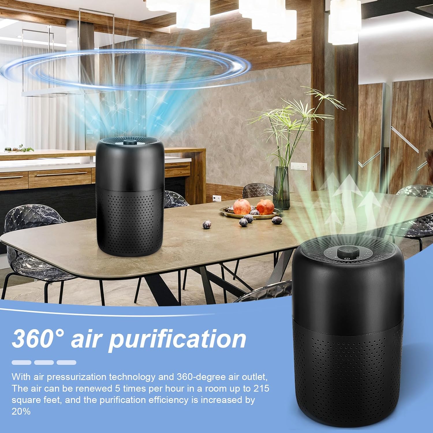 2 Pack TPLMB Air Purifiers for Bedroom,H13 HEPA Filters,Fragrance Sponge for Better Sleep,Remove 99.97% of Dust Smoke Hair Odors Wildfire Particles,24dB Filtration System, P60 Black.