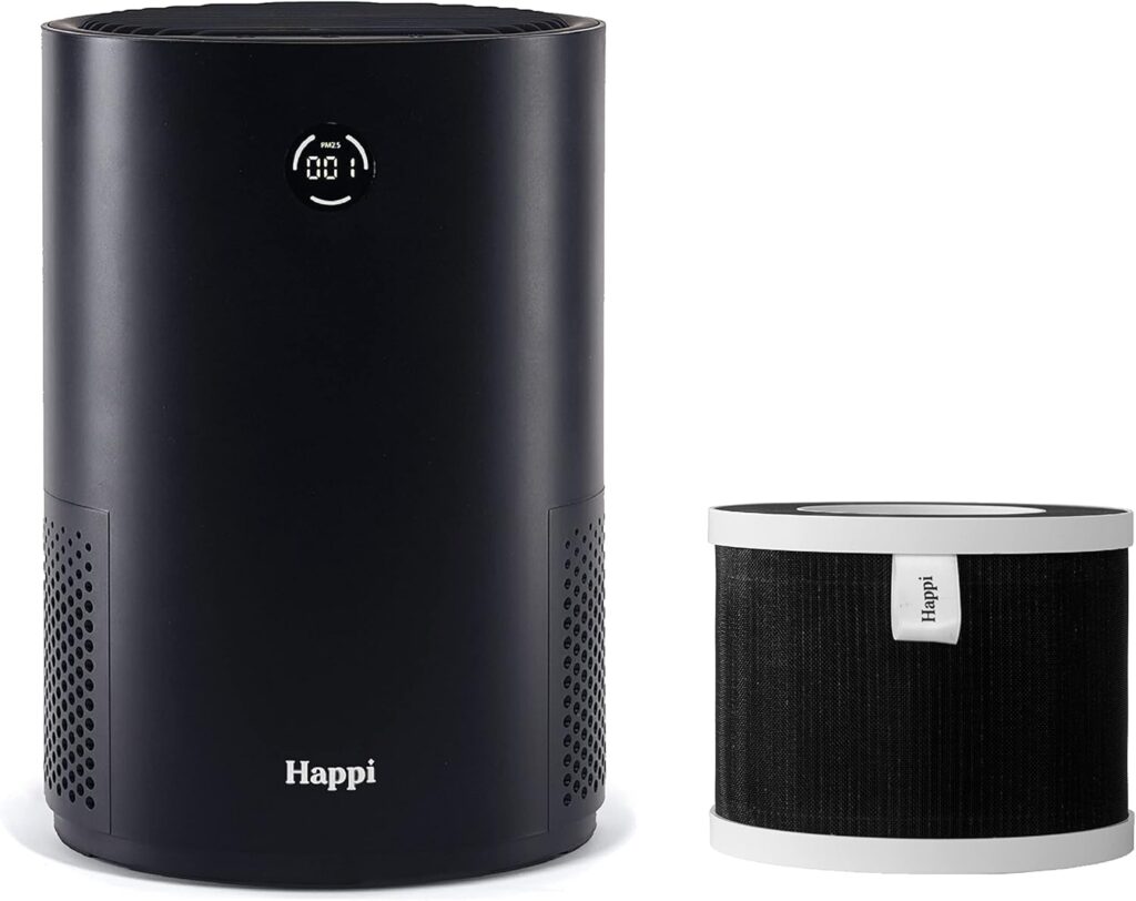 My Happi Air Purifier, True HEPA H13 Filter with UV  Active Carbon 5-in-1 Layers, LED Air Particle Sensor Display Screen, Self-Cleaning Technology, Whisper Quiet, 3 Speeds, Covers 500 Sq. Ft, Black