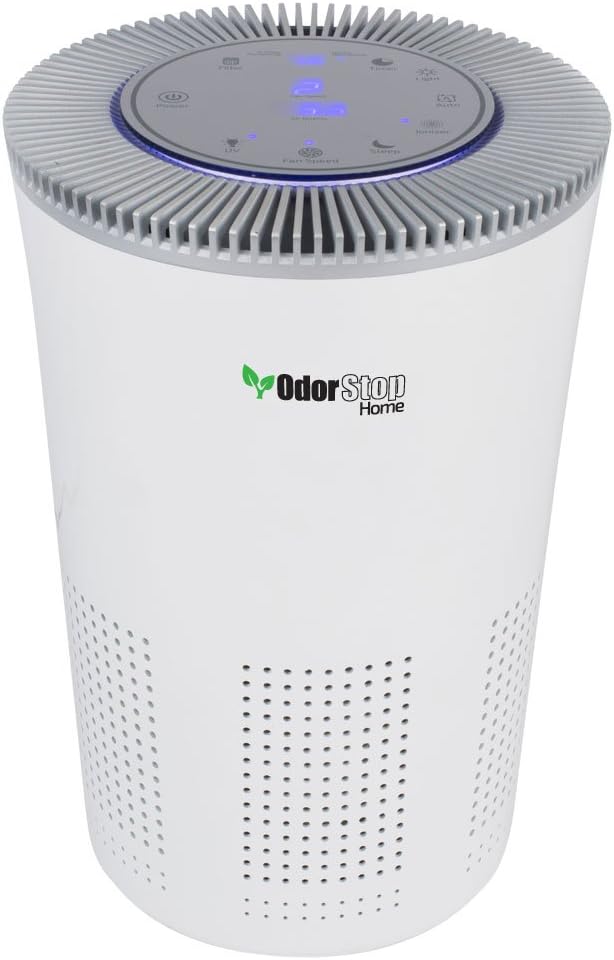 OdorStop HEPA Air Purifier with H13 HEPA Filter, UV Light, Active Carbon, Multi-Speed, Sleep Mode and Timer (Bright White)